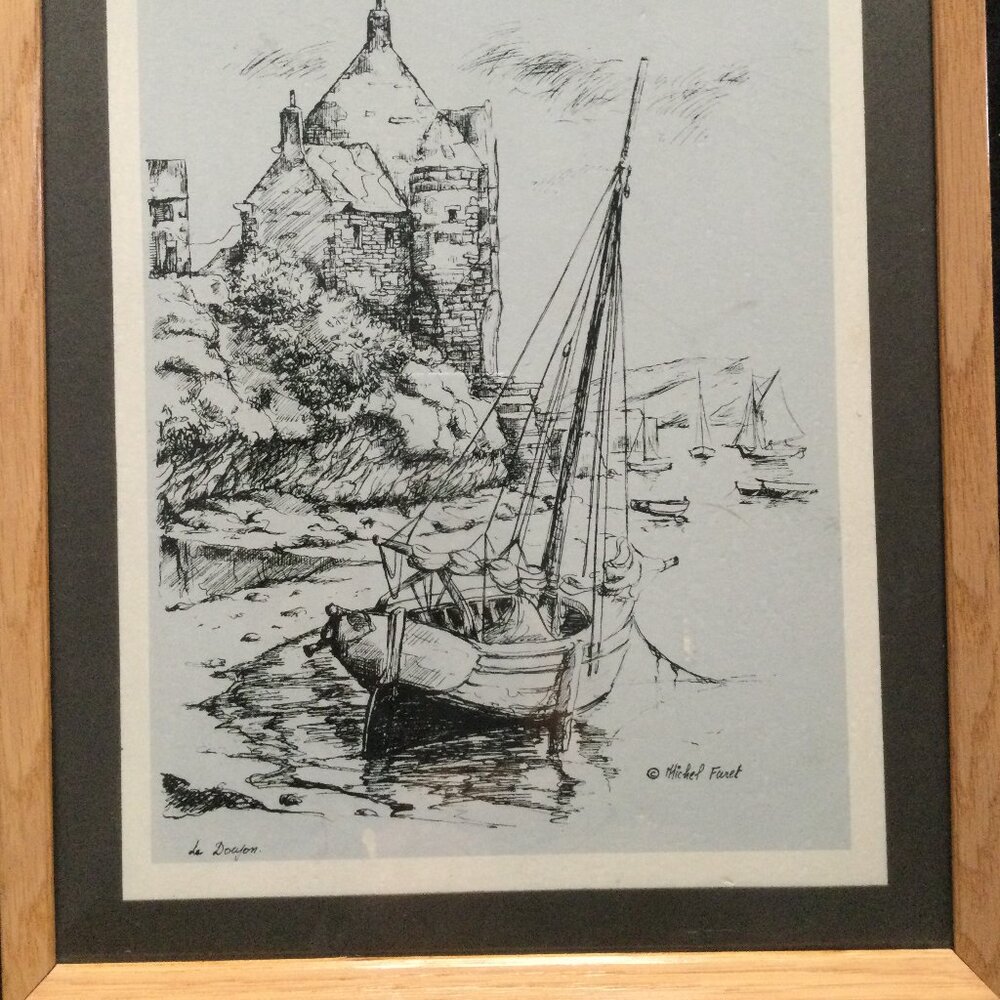 Vintage etching ? Print with wood frame Le Dayon by Michel Furet